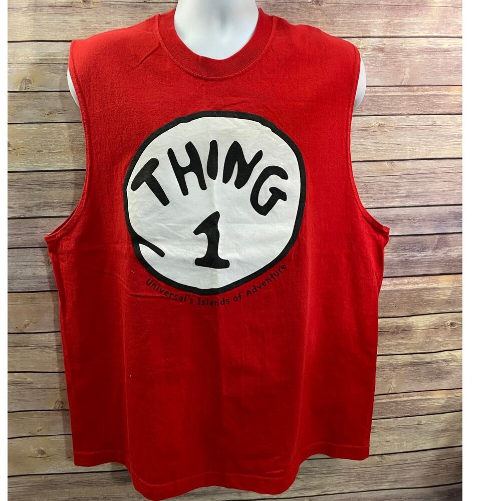 Thing 1 Shirt-Mens Sz. XL Sleeveless Red Universal Studios Islands Of Adventure.
